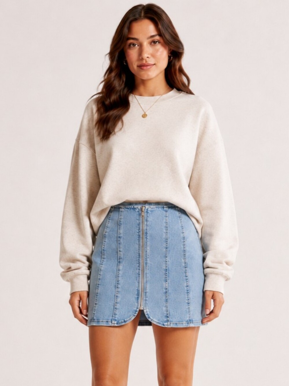Free People Starwash Light Blue Denim Zip-Front Mini Skirt